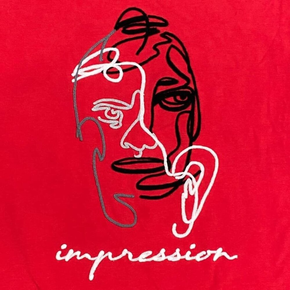 Screenshot Mens M Red "Impression" Tshirt Wearable Art Face Chain Embroidery
